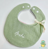 Name-embroidered Green Saliva Towel Baby